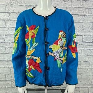 Vintage Julia Kim Parrot Themed Funky Blouse Top Women’s